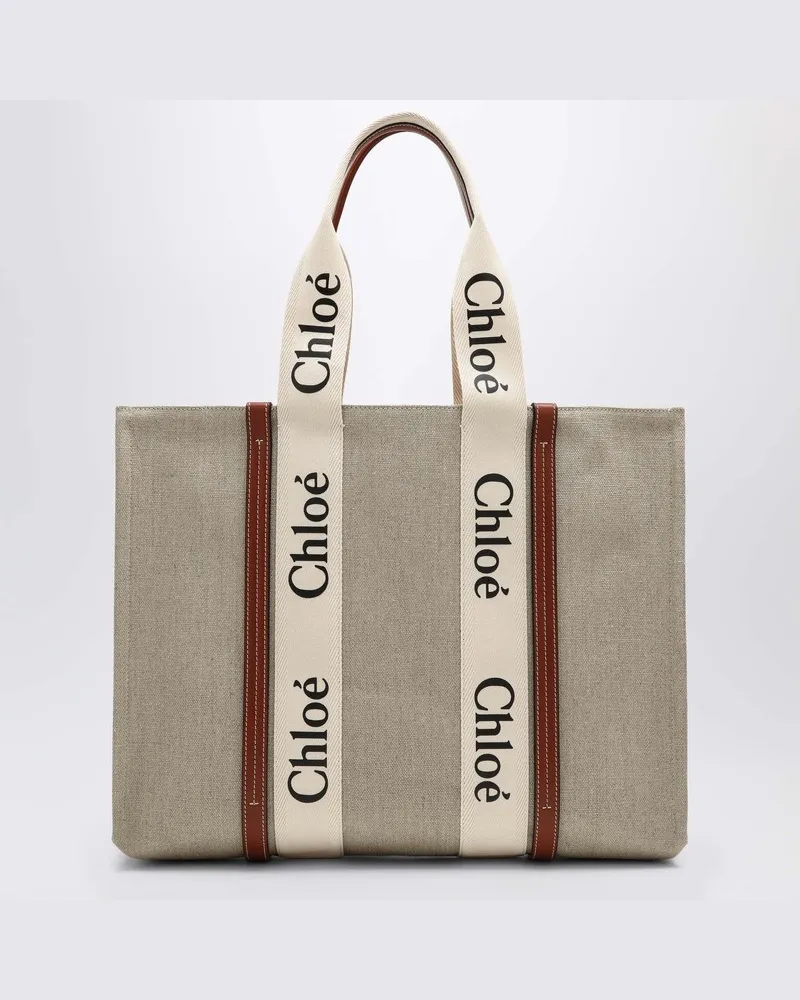 Chloé Große Woody Tasche aus beigem Canvas Beige