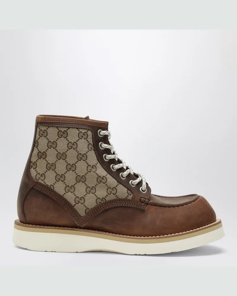 Gucci Schnürstiefelette mit GG-Einsatz Brown