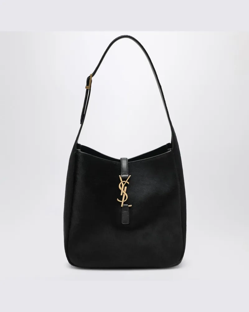 Saint Laurent Schwarze Le 5 À 7 Schultertasche aus Ponyfell-Leder Schwarz