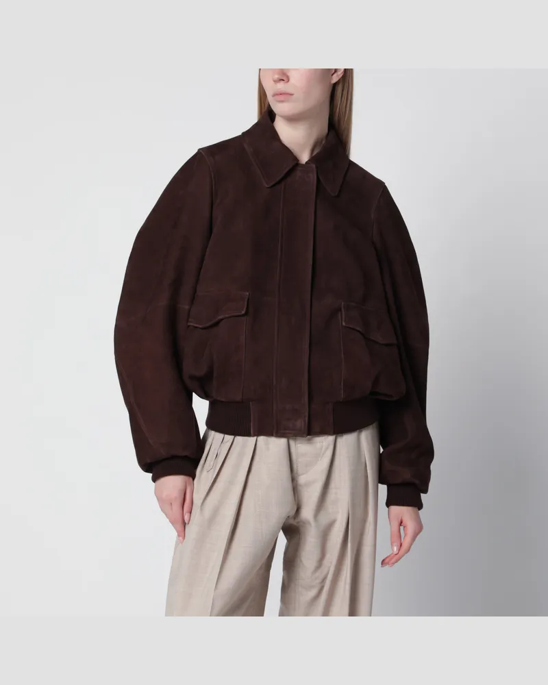 Loewe Dunkelbraune Wildleder-Bomberjacke Brown