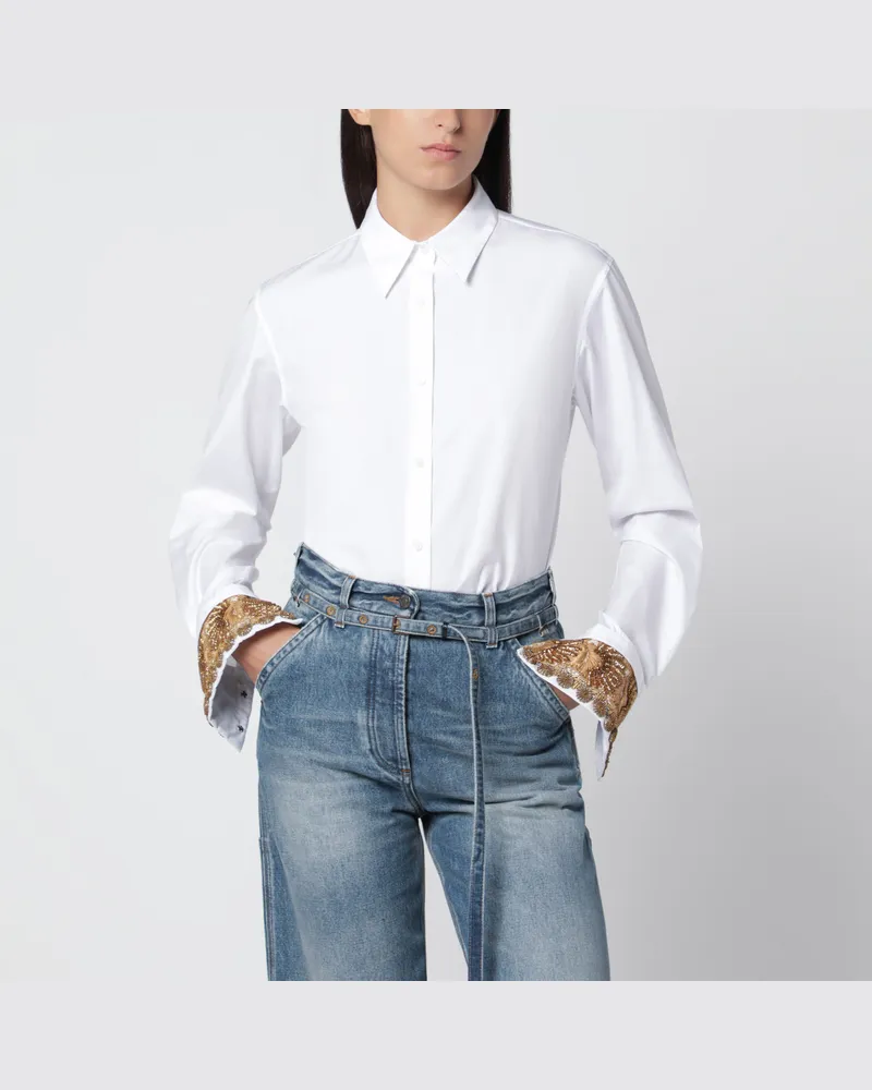Dries van Noten White cotton shirt with embroidered cuffs White