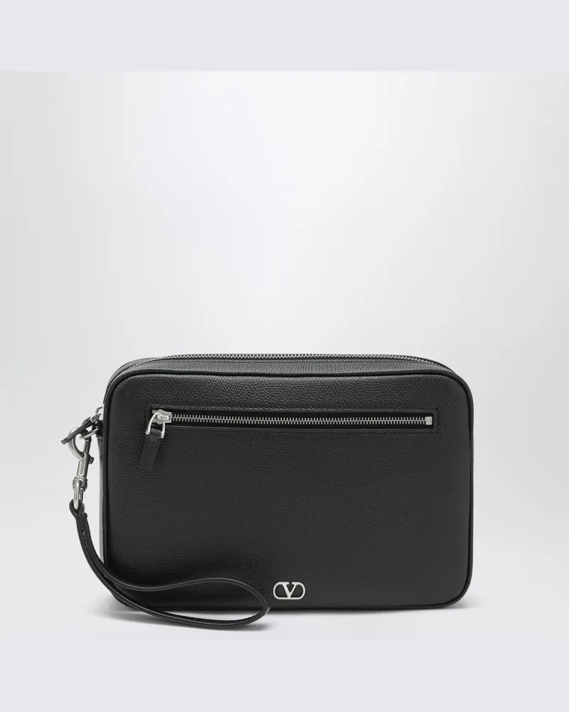 Valentino Garavani Clutch Vlogo Signature schwarz aus genarbtem Kalbsleder Schwarz