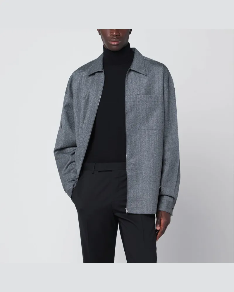 Prada Graues Overshirt aus Wolle mit Reißverschluss Grau
