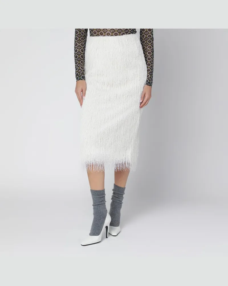Dries van Noten Weißer Midirock mit Fransen Weiß