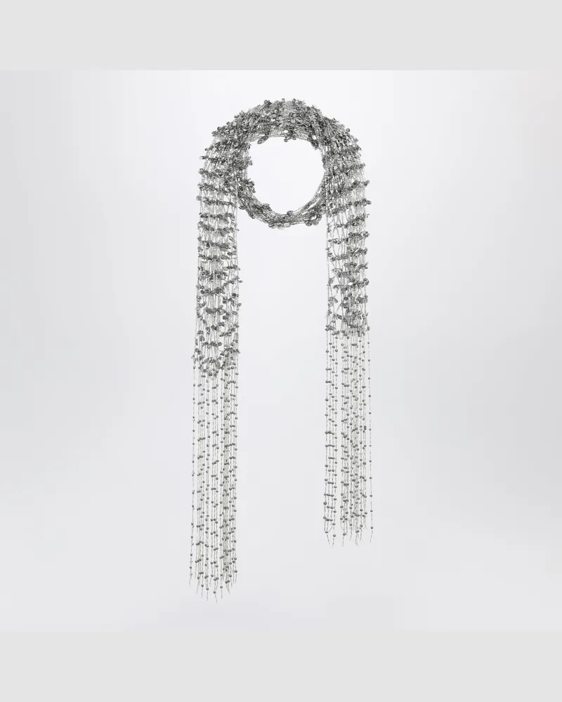 Dries van Noten Silberner Schal mit Perlen und Fransen Metal