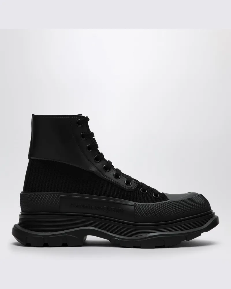 Alexander McQueen Schwarze Stiefelette Tread Slick aus Canvas Schwarz