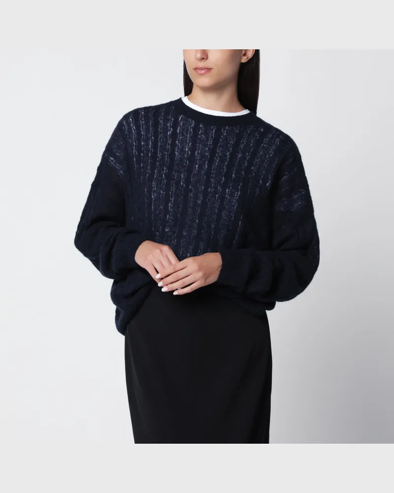 Lisa Yang Amabel Zopfmusterpullover aus Kaschmir und Seide in Marineblau Blue