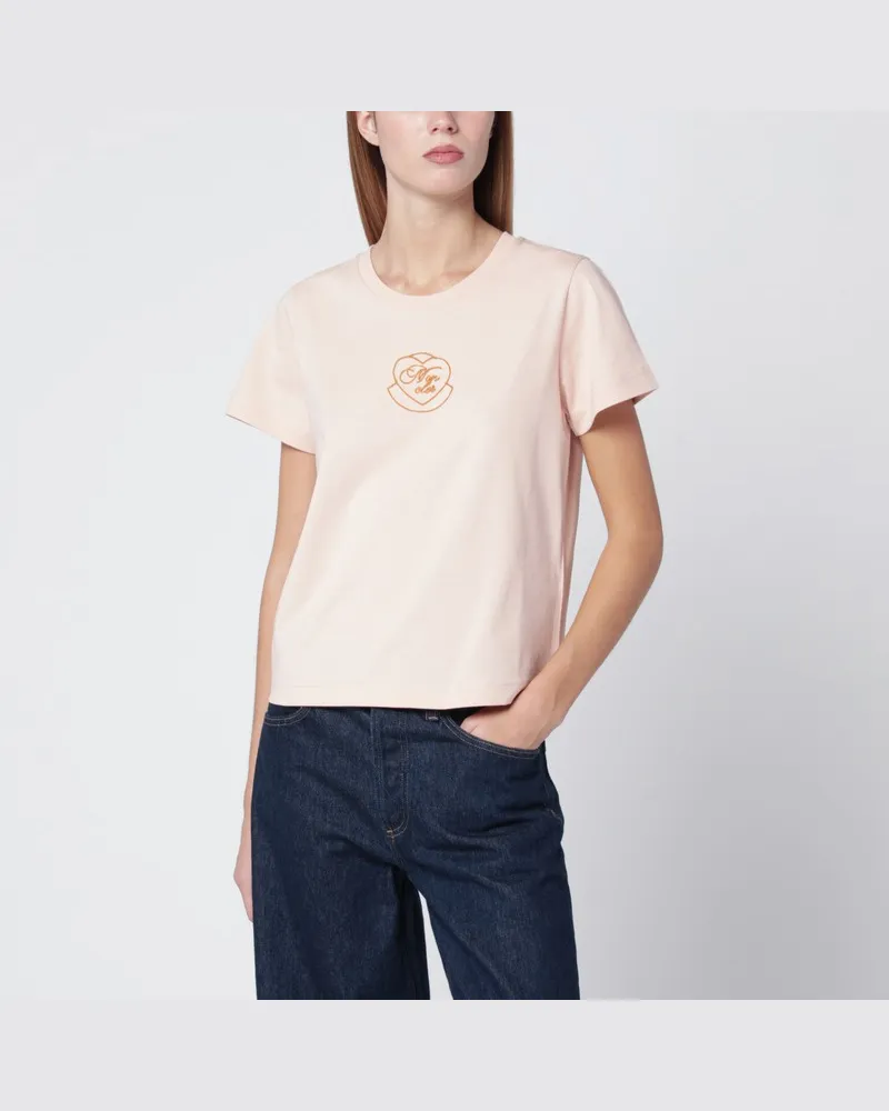 Moncler Rosa Baumwoll-T-Shirt mit gesticktem Herz Rosa