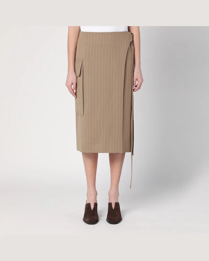Victoria Beckham Wickelrock in sandfarbenem Streifenmuster Beige