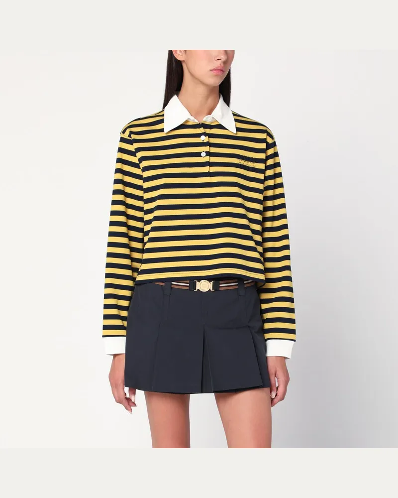 Miu Miu Blau/gelb gestreiftes Poloshirt mit Logo Mehrfarbig
