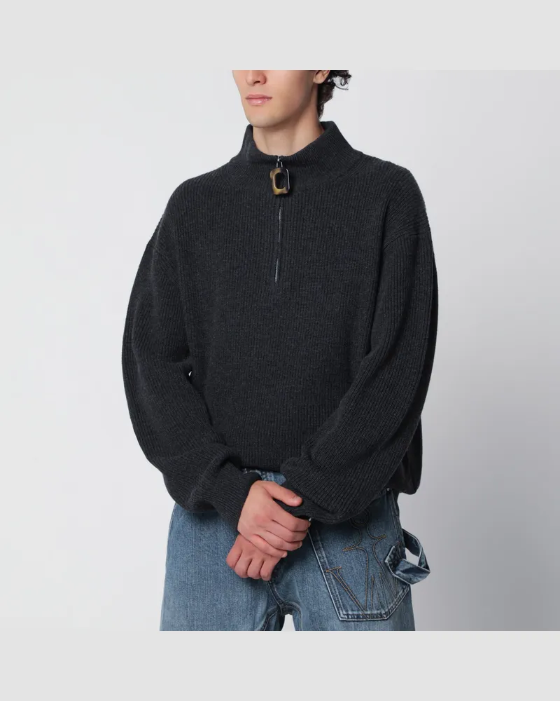 J.W.Anderson Dunkelgrauer Pullover mit Half-Zip aus Wollmischung Grey