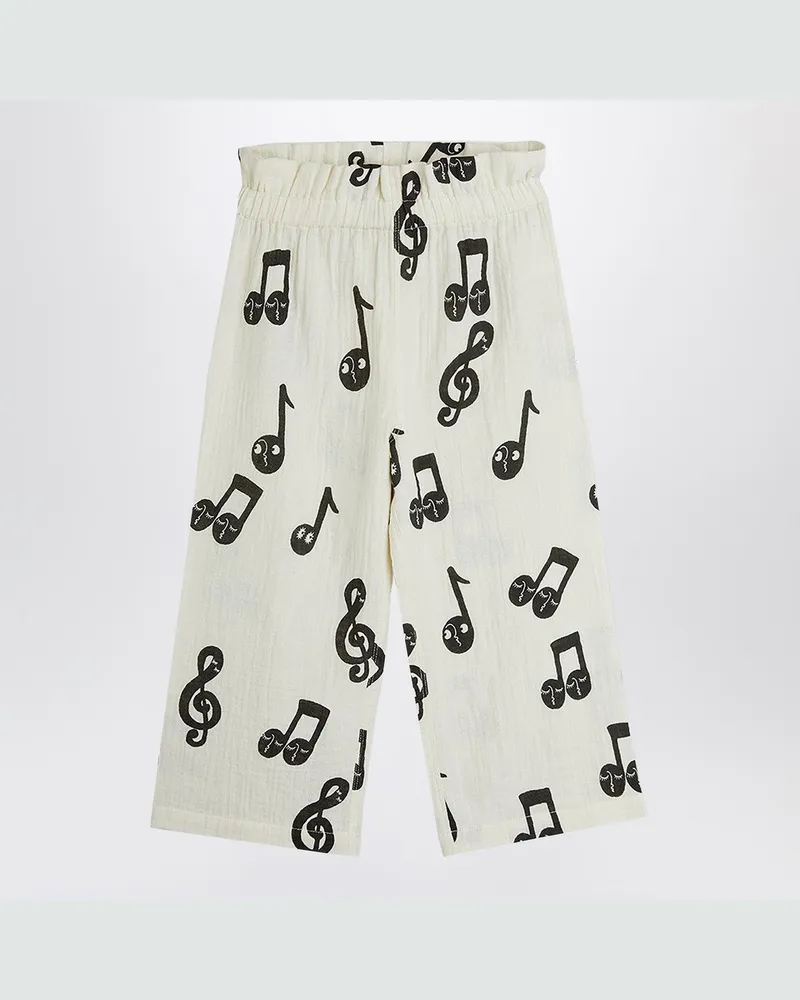 Mini Rodini Weite weiße Hose mit Musiknoten White