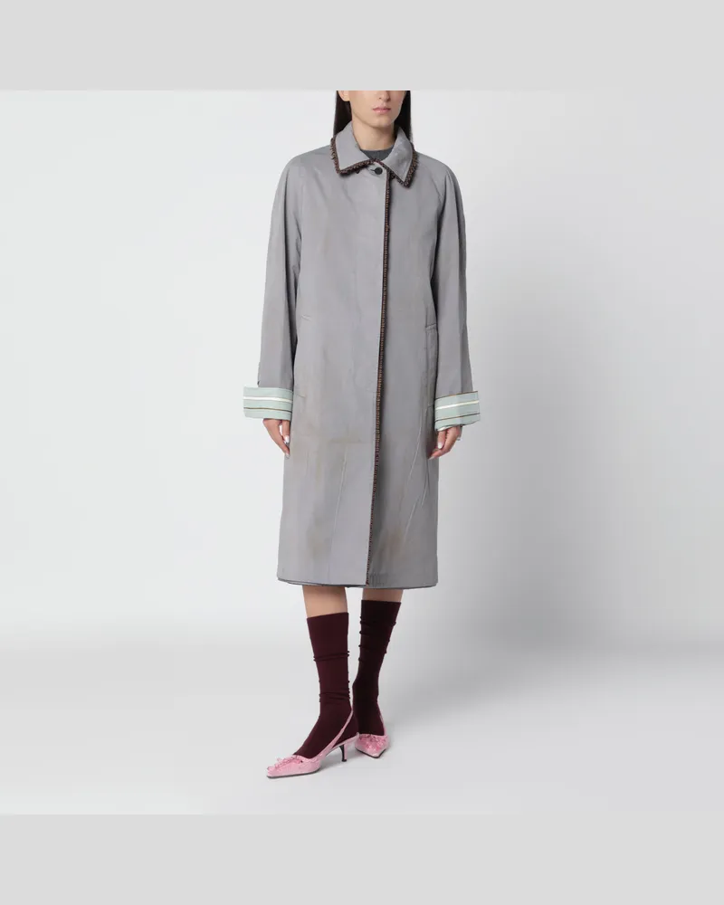 Prada Wendbarer Mantel aus Twill und Hahnentrittmuster mit Vintage-Effekt Grey
