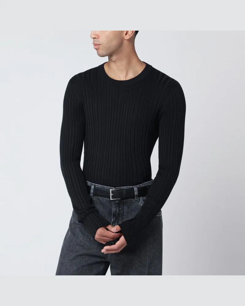 Dolce & Gabbana Schwarzer Rippstrickpullover aus Seide und Baumwolle Schwarz