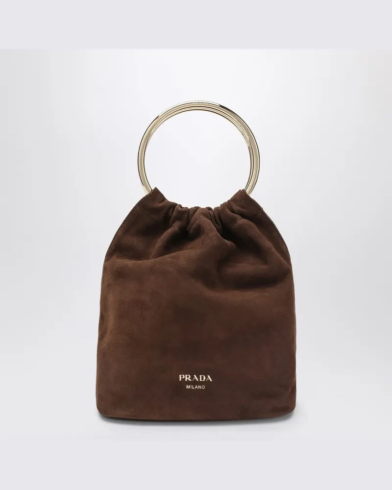 Prada Mini-Eimer-Tasche aus Wildleder in Kakaofarben Braun