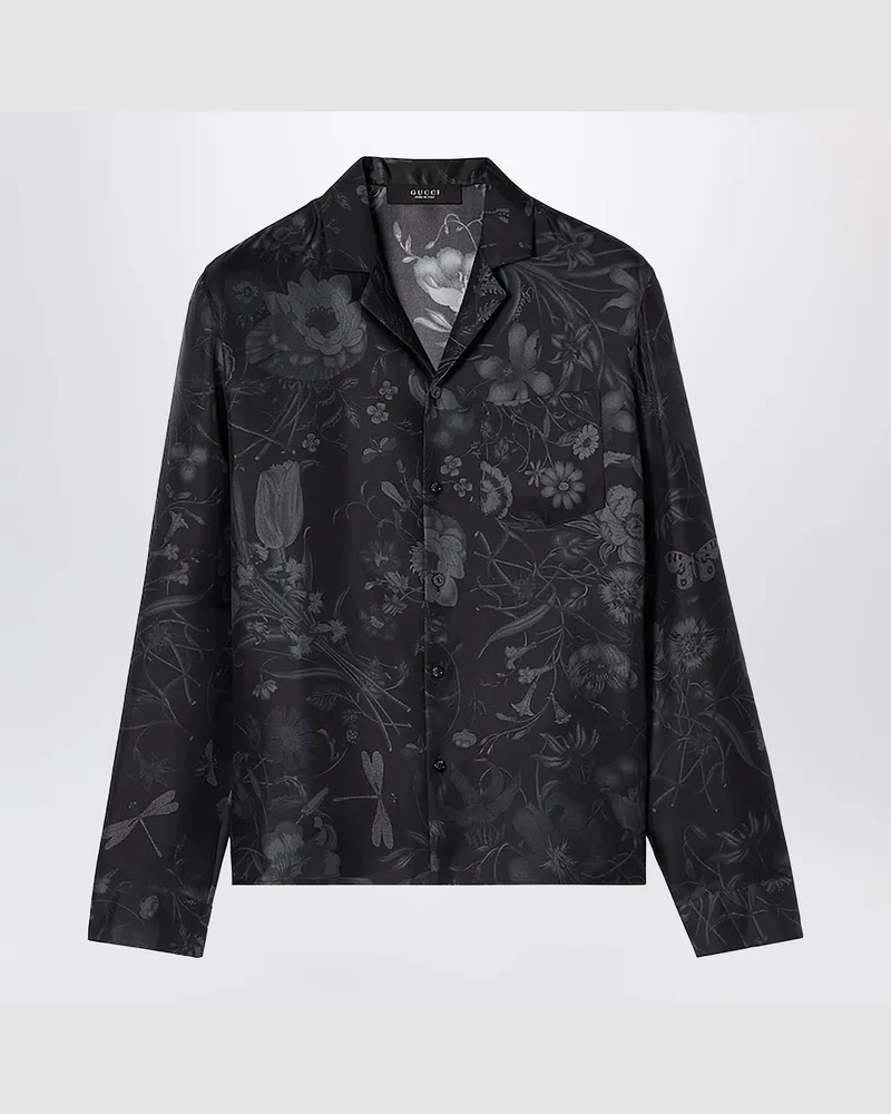 Gucci Bowlinghemd aus schwarzem Seidentwill mit Print Black