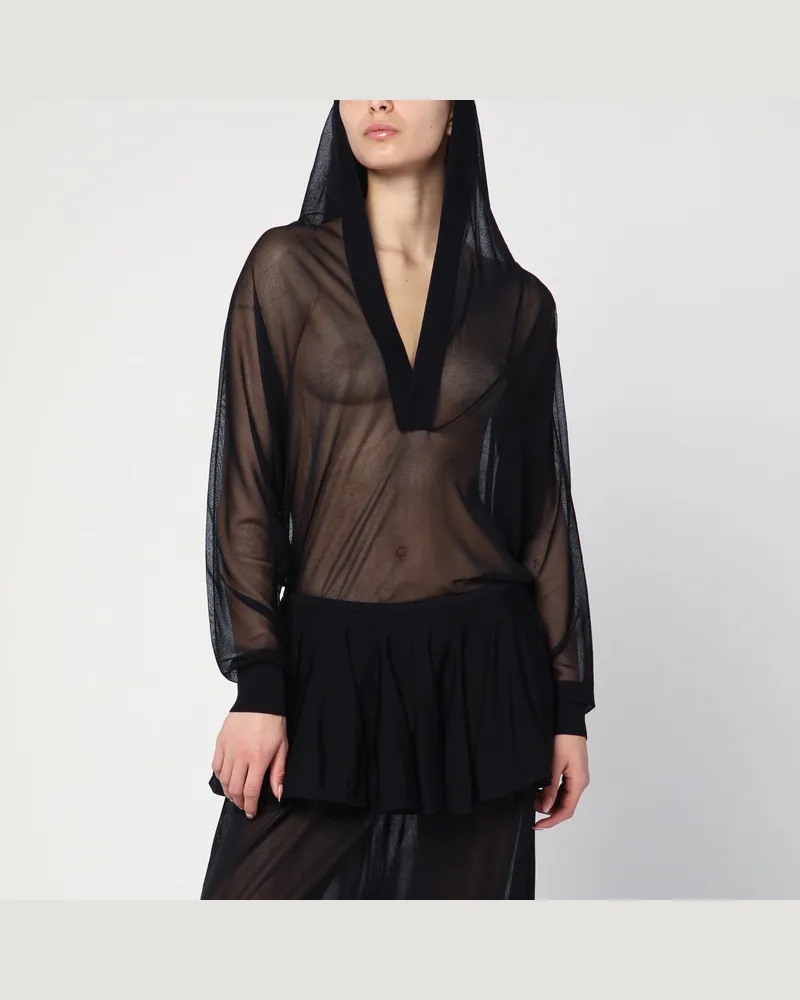 Alaïa Schwarzer Kapuzen-Body aus feinem Strick Black
