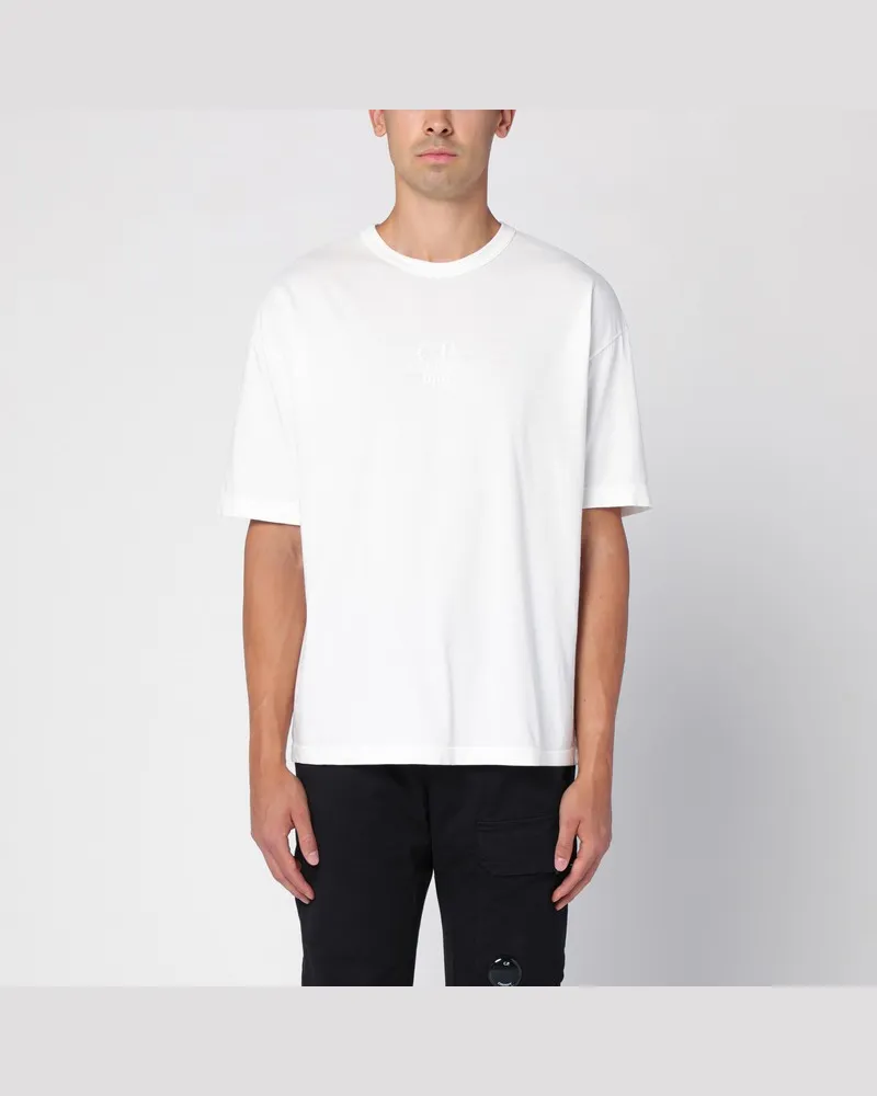 C.P. Company Weißes T-Shirt mit Rundhalsausschnitt aus Baumwolle Weiß