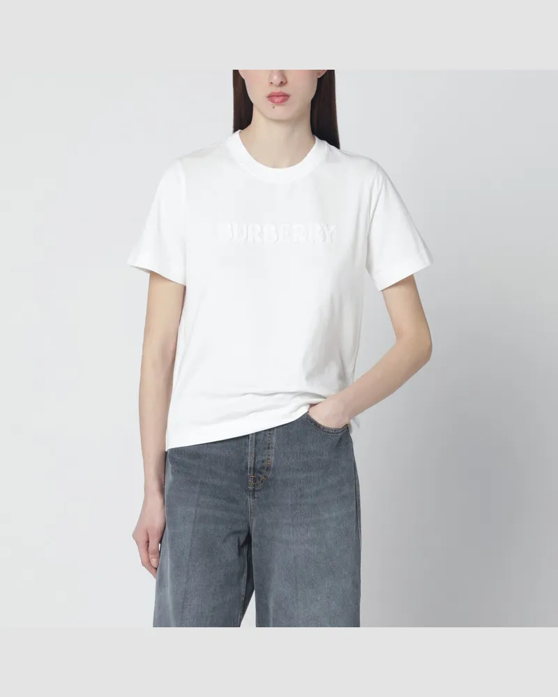 Burberry Weißes T-Shirt mit gesticktem Logo White