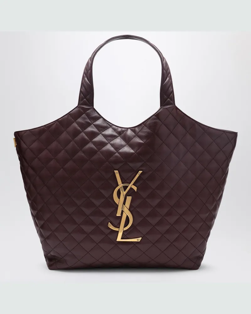 Saint Laurent Große Icare Shoppingtasche aus bordeauxfarbenem gestepptem Leder Red