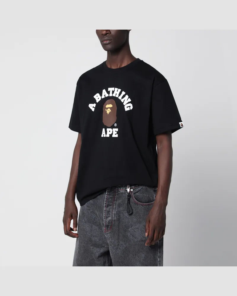 BAPE Schwarzes College T-Shirt aus Baumwolle Black