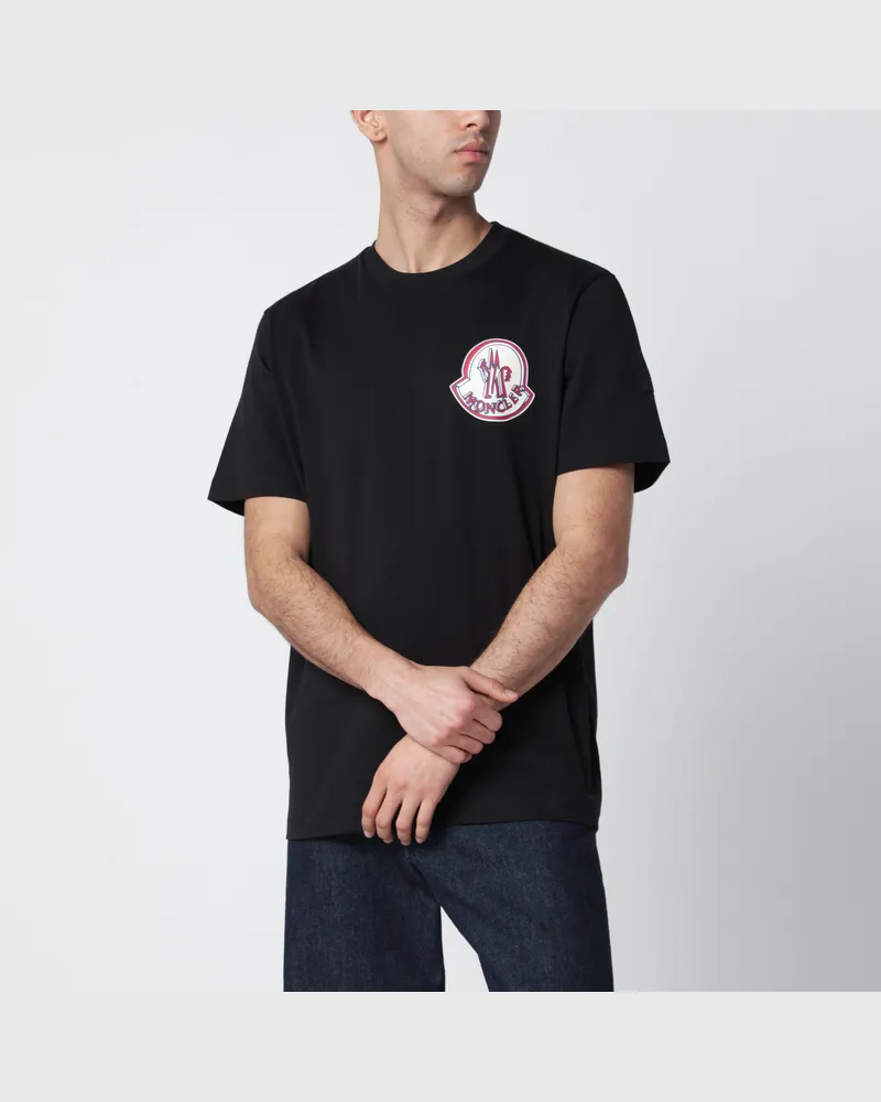 Moncler Schwarzes Baumwoll-T-Shirt mit Logo-Print Black