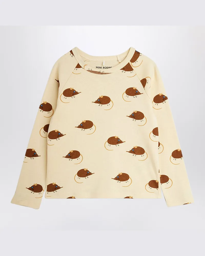 Mini Rodini Beiges Langarm-T-Shirt mit Mäuseprint Beige