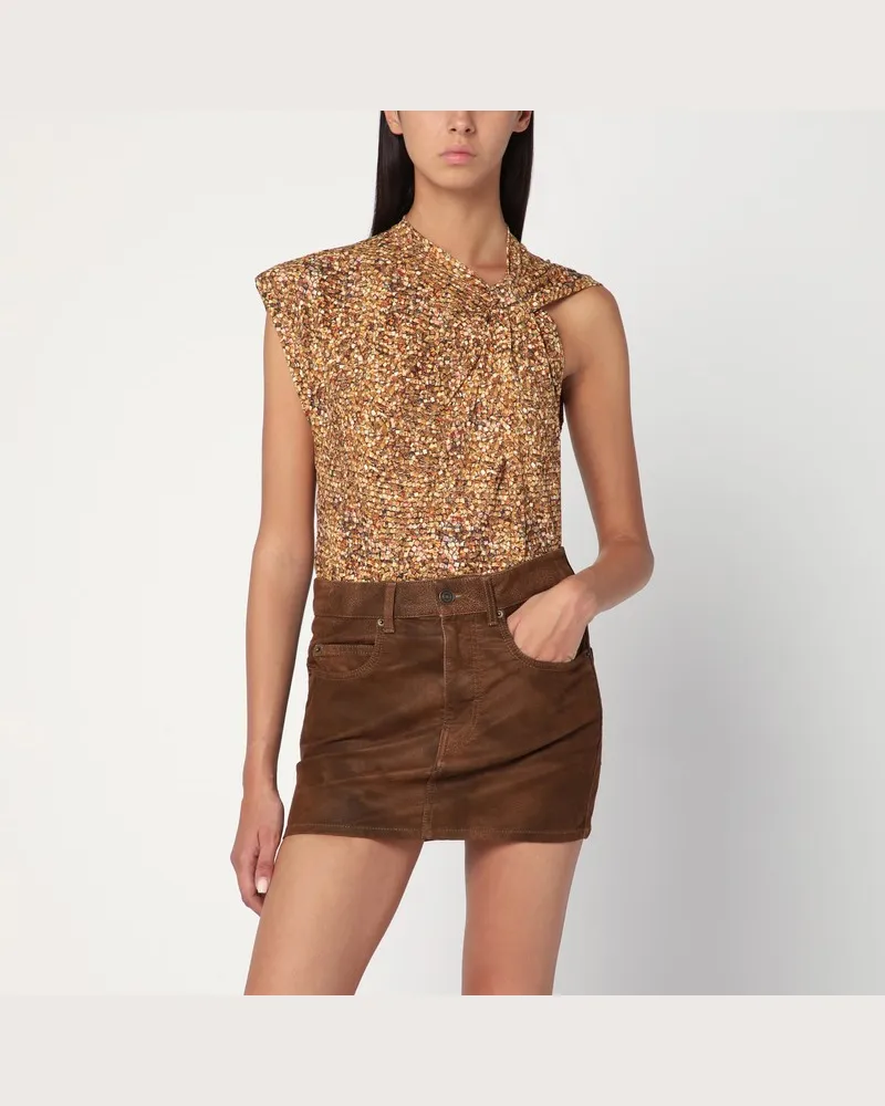 Isabel Marant Asymmetrisches Nayda-T-Shirt mit ockerfarbenem Print Gelb
