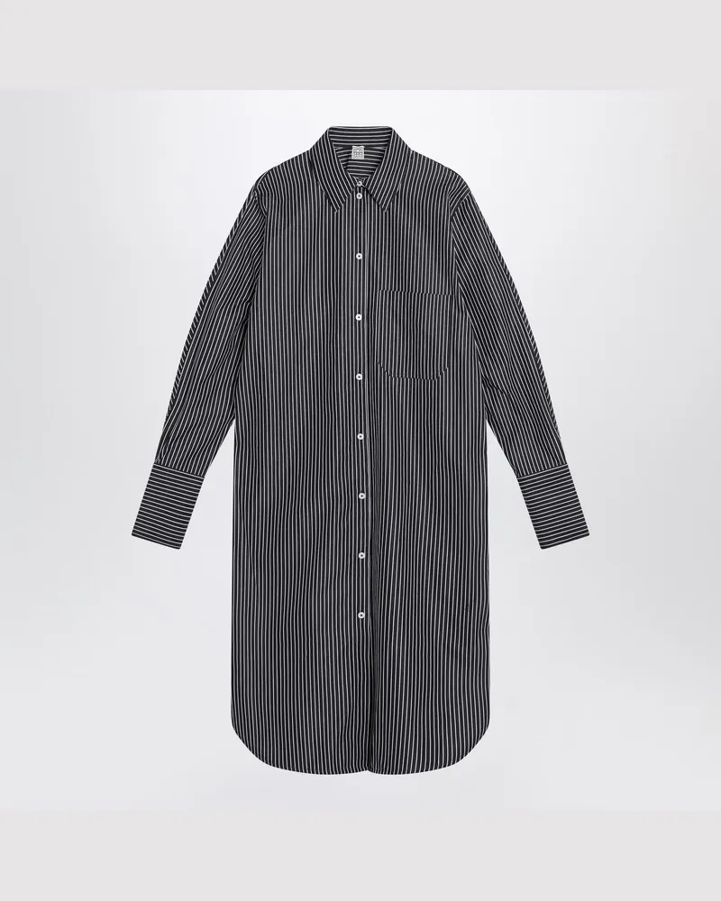 Totême Schwarzes Hemdblusenkleid mit weißen Streifen Schwarz