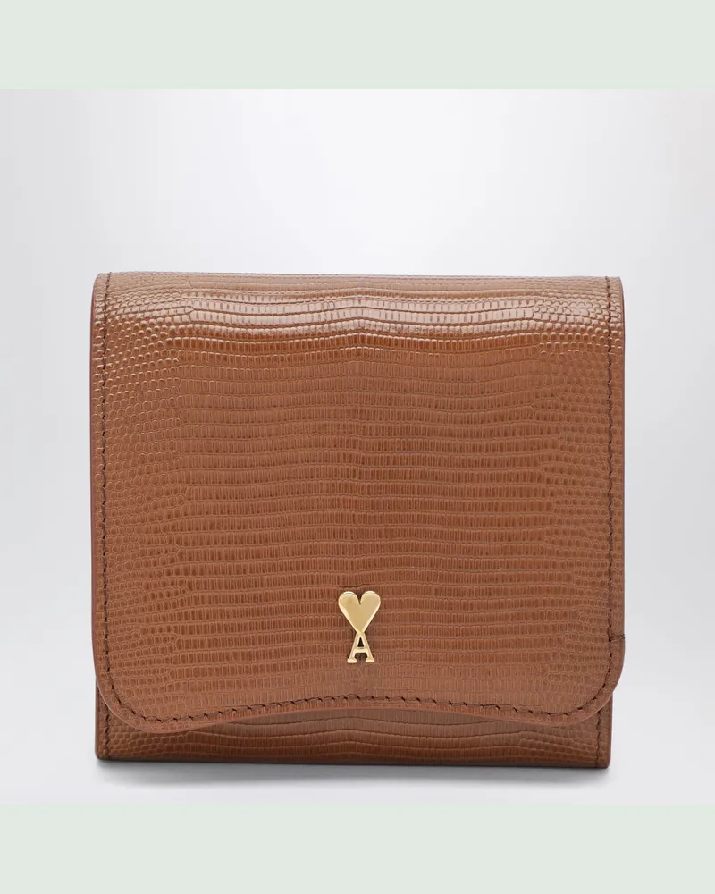 AMI Paris Cognacfarbenes Paris Paris Kompakt-Portemonnaie aus Leder Brown