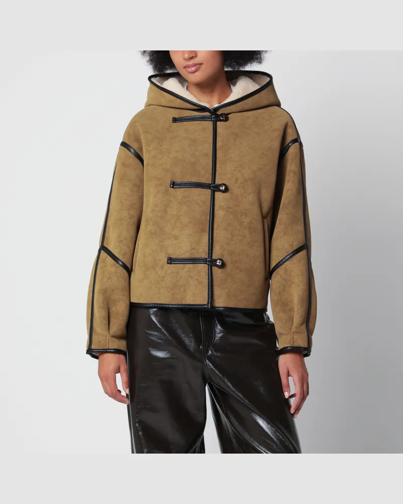 STAND Beige Fia Jacke aus Shearling-Imitat mit Kapuze Beige