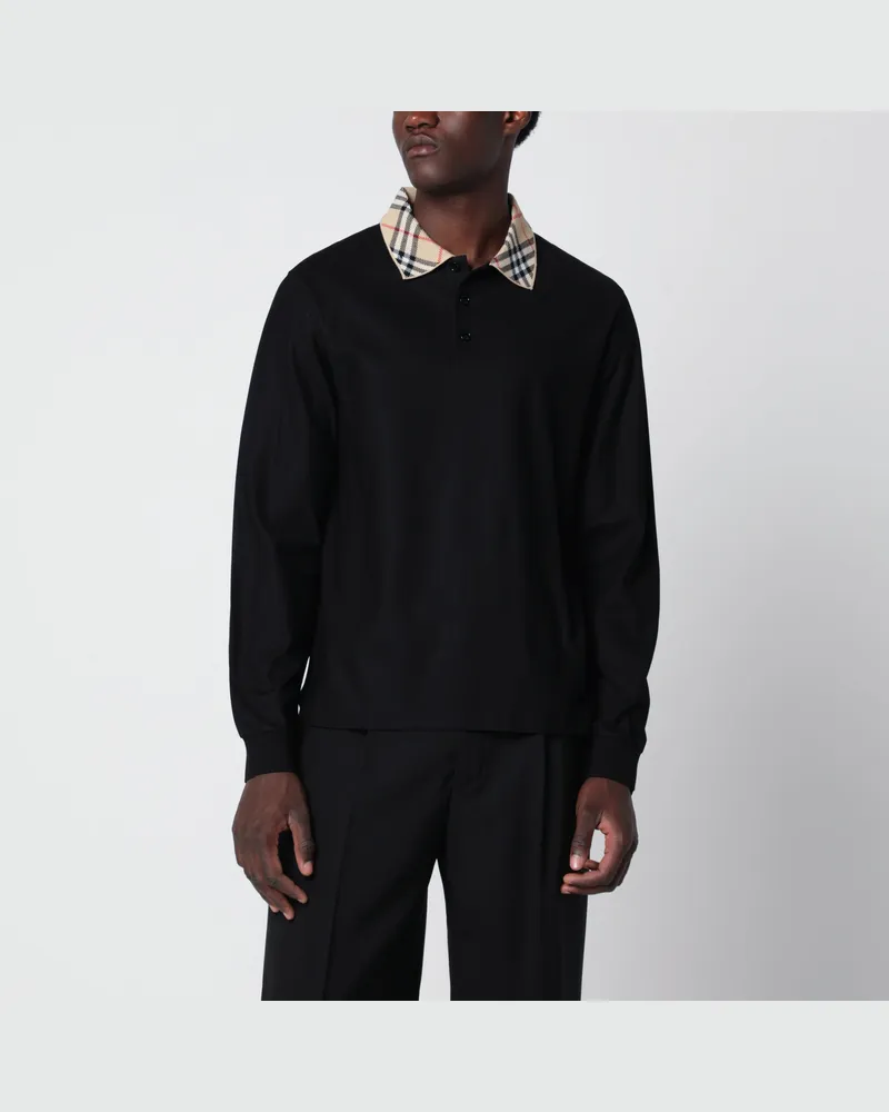Burberry Schwarzes langärmeliges Poloshirt aus Baumwolle Black
