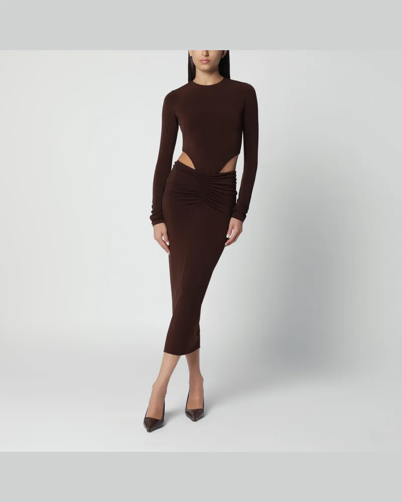 ANDAMANE Braunes Midikleid mit Cut-out-Detail an der Taille Brown