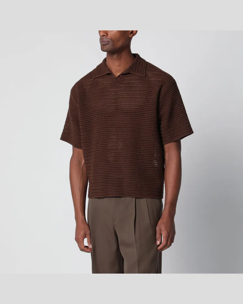 AURALEE Braunes Poloshirt aus Netzstrick Brown