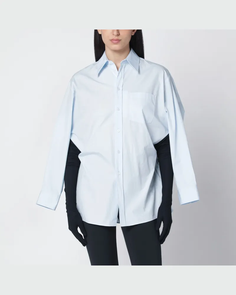 Maison Margiela Hellblaues Baumwollhemd mit Handschuhen Light