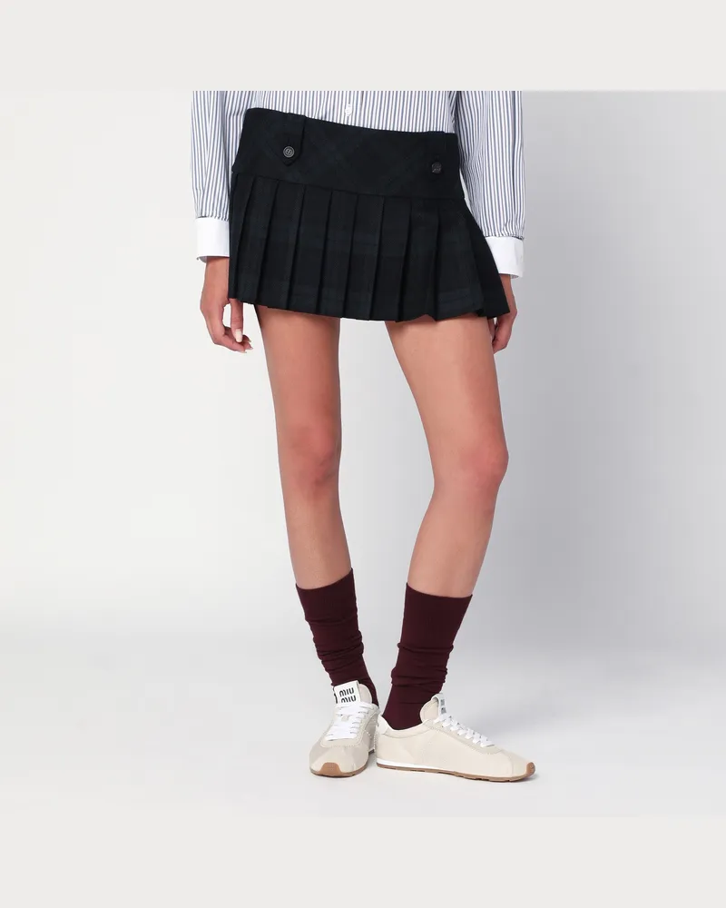 Miu Miu Blau/grüner Falten-Minirock aus Wolle Multicolor