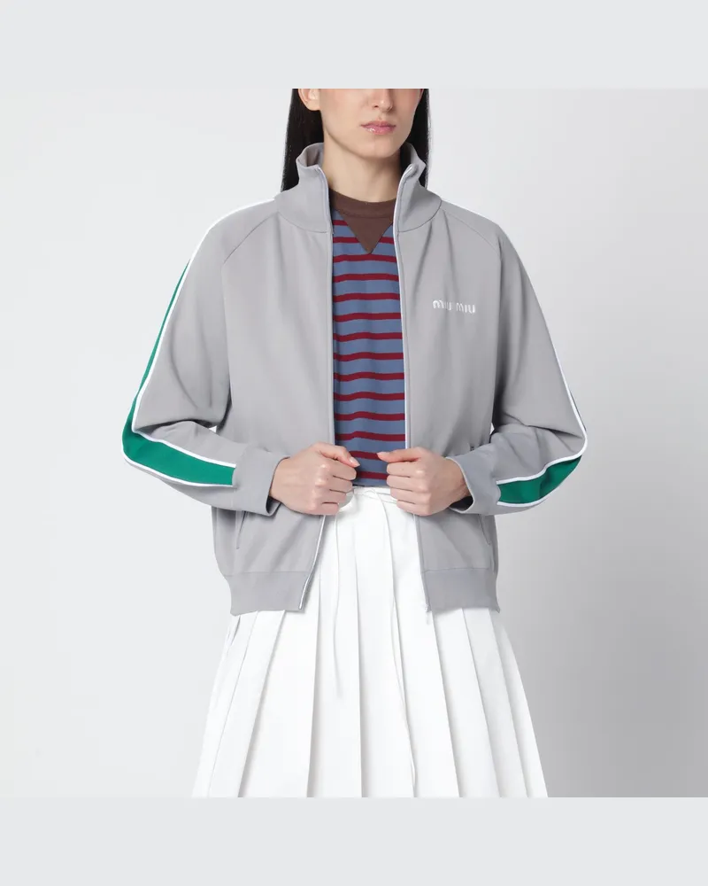 Miu Miu Grau/grüne Reißverschluss-Sweatjacke aus technischem Garn Grey