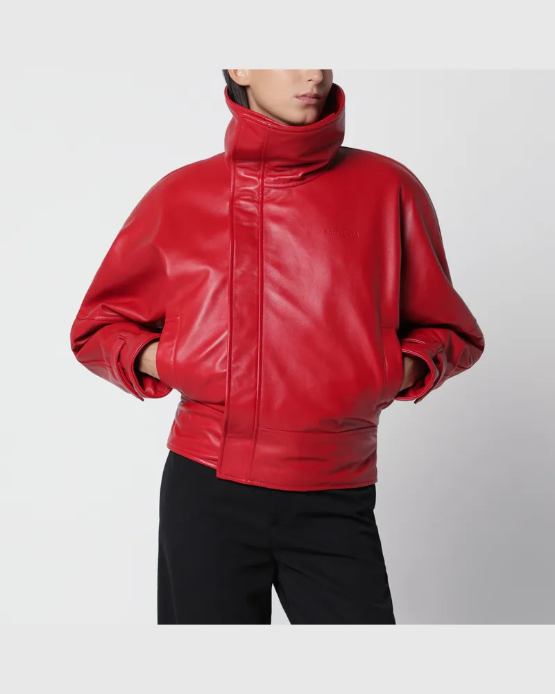 Balenciaga Rounded red lambskin bomber jacket Red