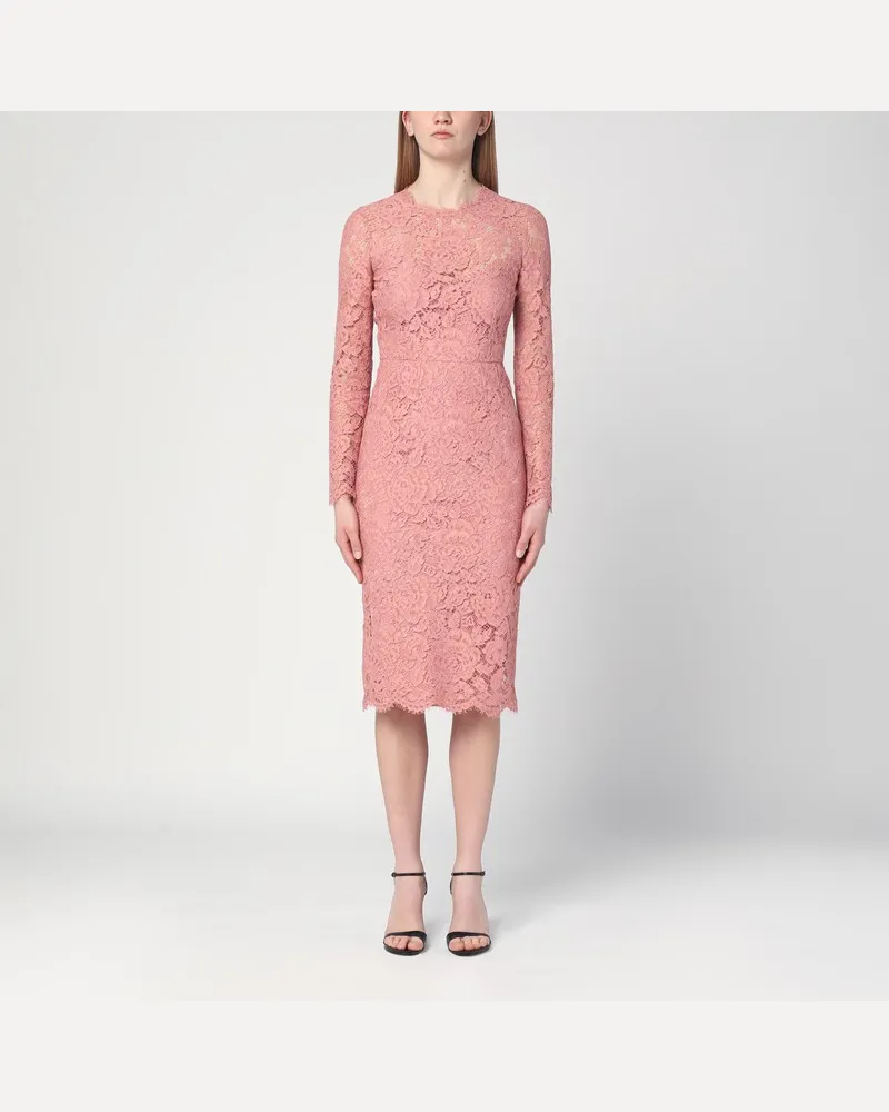 Dolce & Gabbana Midi-Bleistiftkleid aus rosa Spitze Rosa