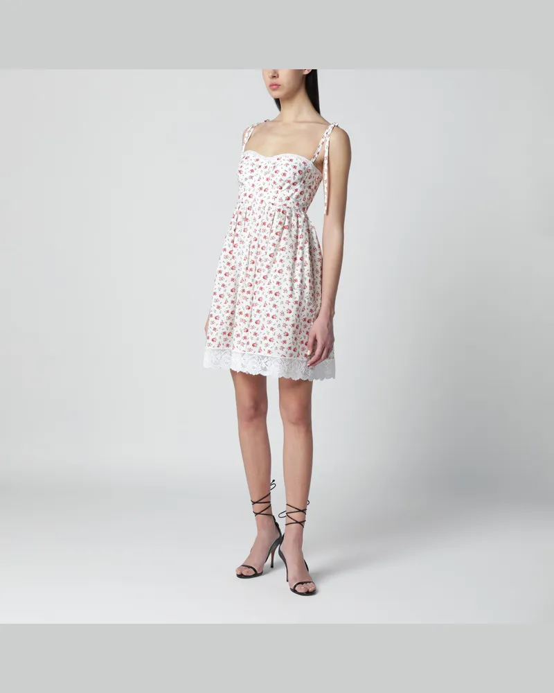 Dolce & Gabbana Weißes Minikleid mit Roselline-Print Multicolor