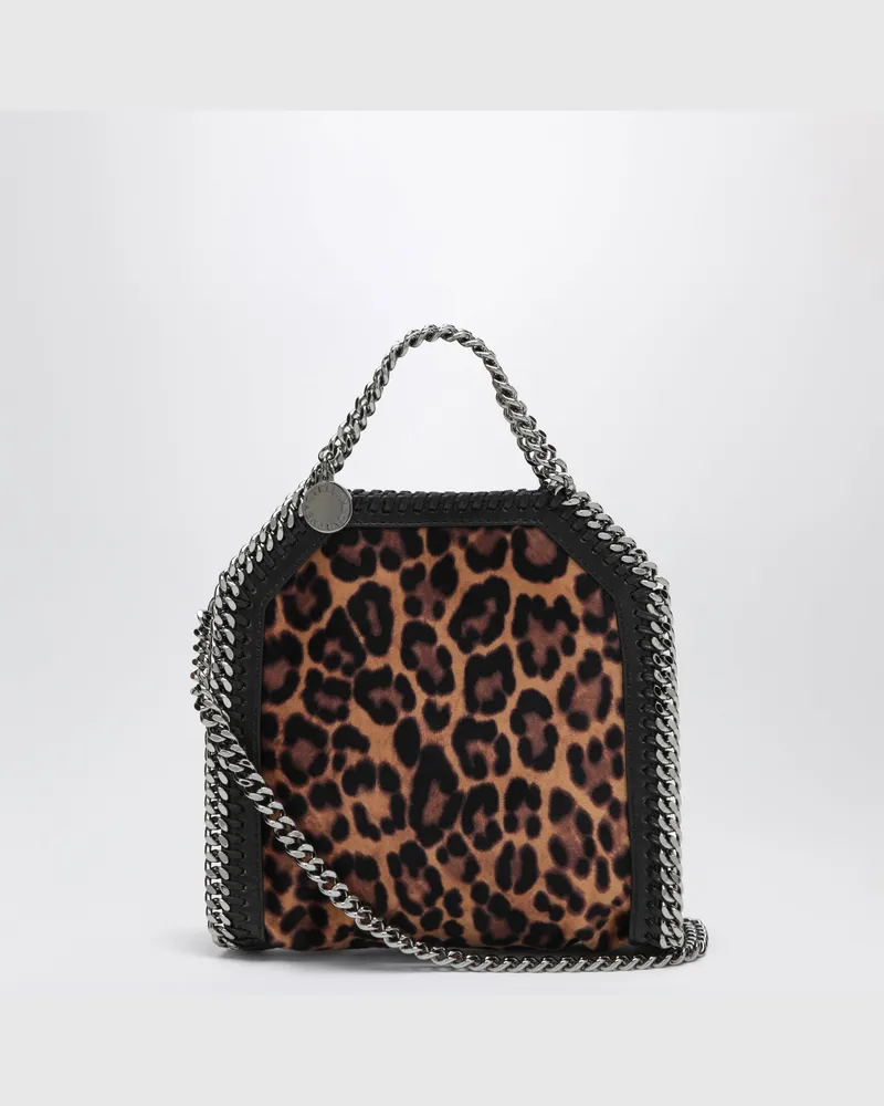 Stella McCartney Falabella Micro-Tote-Bag aus Samt mit Leopardenmuster Brown