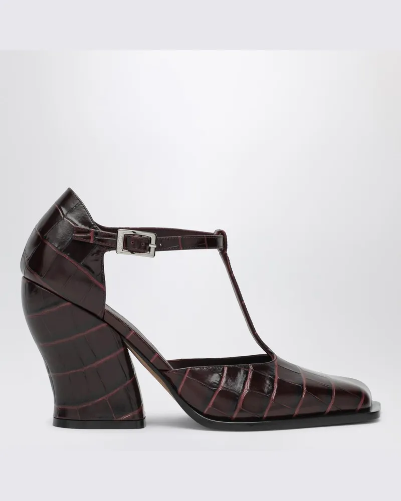 Loewe Burgunderrote Onda T-Bar Pumps aus geprägtem Leder Burgunderrot