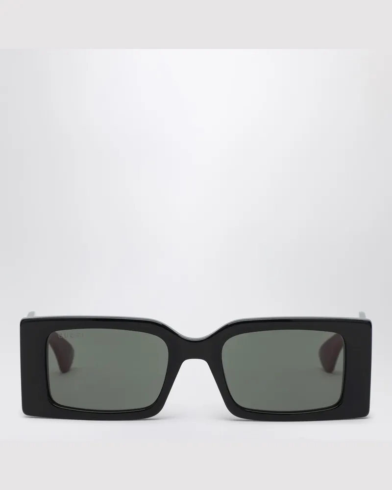 Gucci Rechteckige Sonnenbrille schwarz glänzend Schwarz