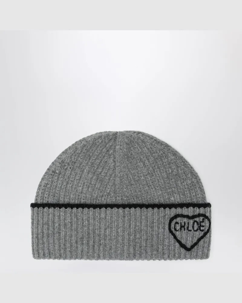 Chloé Encoeur graue Woll- und Kaschmirmütze Grey