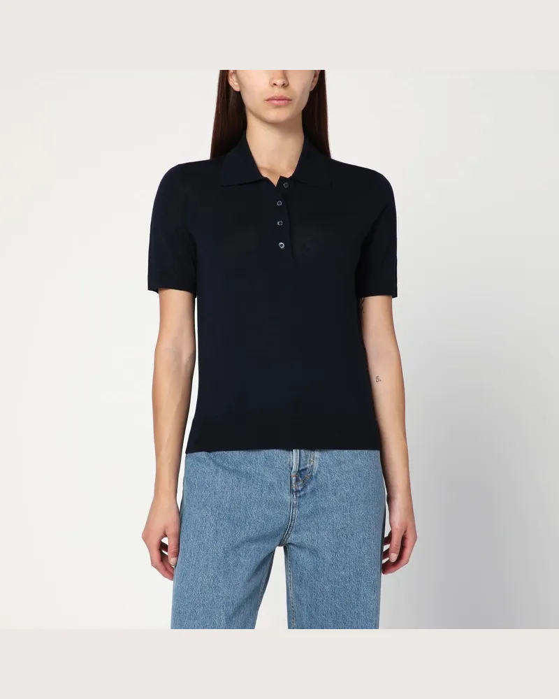 Golden Goose Marineblaues Polo aus reiner Schurwolle Blau