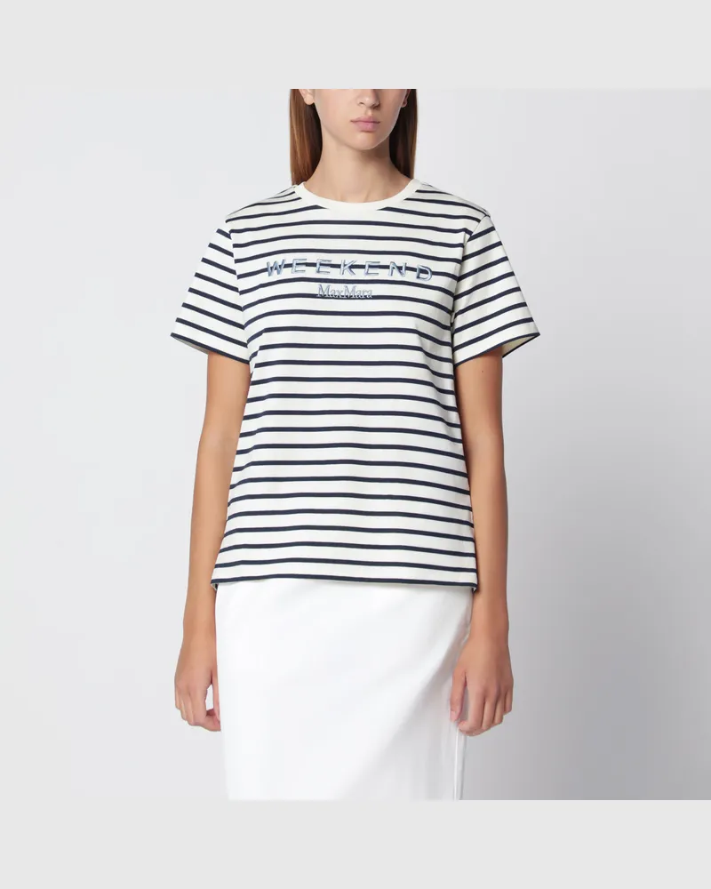 Max Mara Blau/écru gestreiftes Baumwolljersey-T-Shirt Blue
