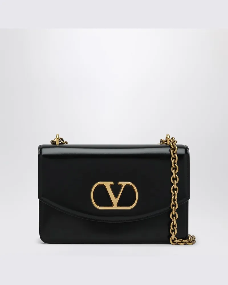 Valentino Garavani Schwarze Leder-Schultertasche Schwarz