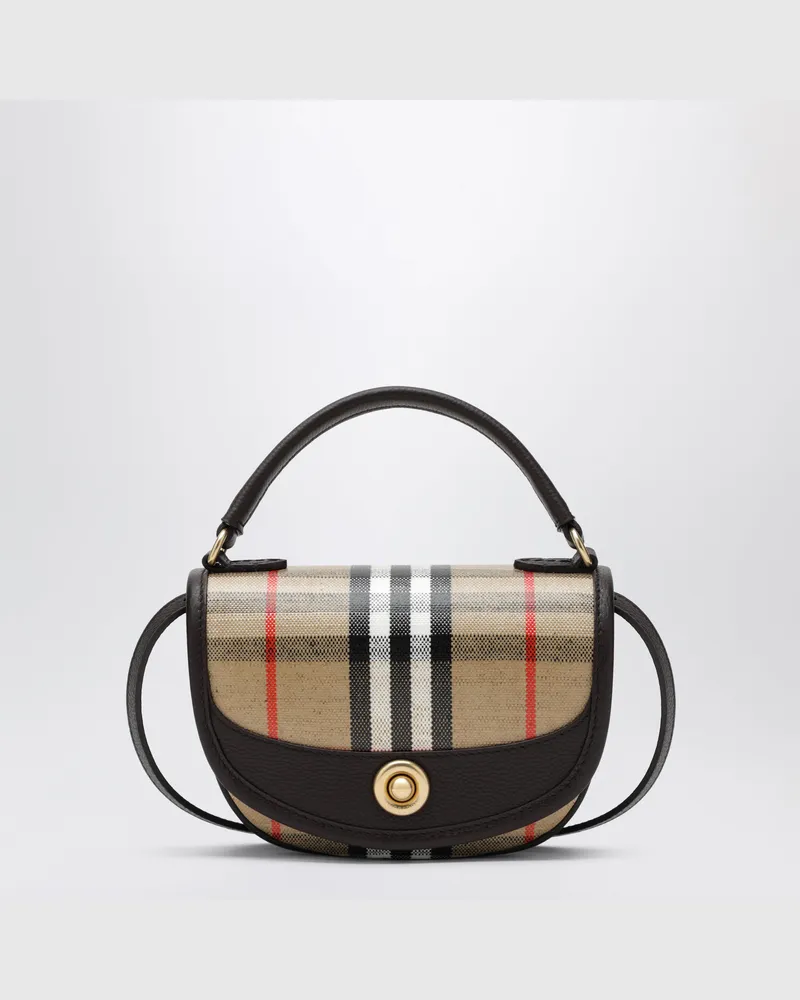 Burberry Mini-Tasche Highlands aus Baumwoll-Leinen in Sand Beige