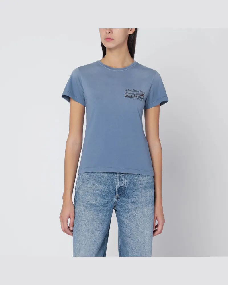 Golden Goose Verblasstes blaues T-Shirt mit Druck auf der Brust 