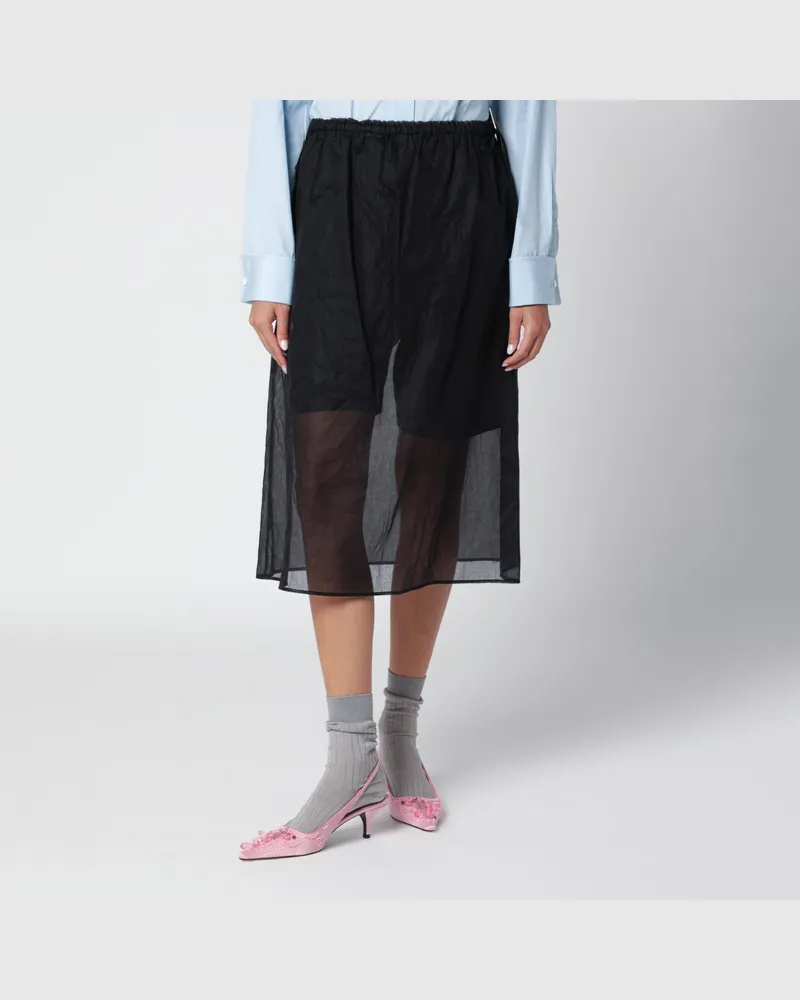 Prada Schwarzer Midirock aus Baumwoll-Organdy Black